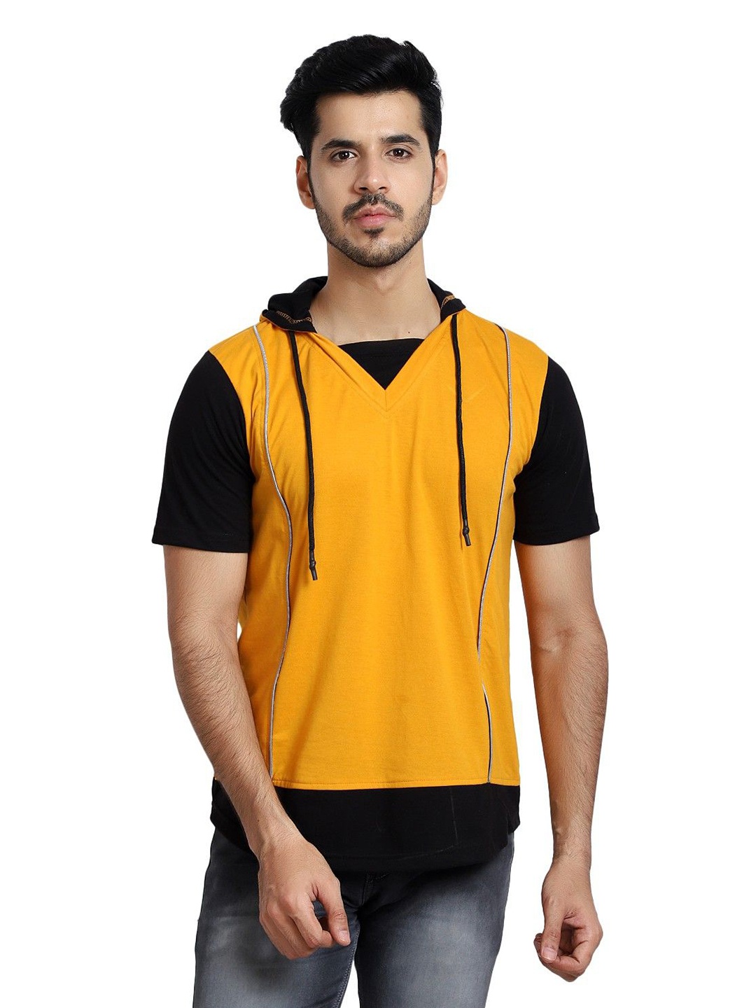 

Black Collection Men Solid Hood Cotton T-shirt, Mustard