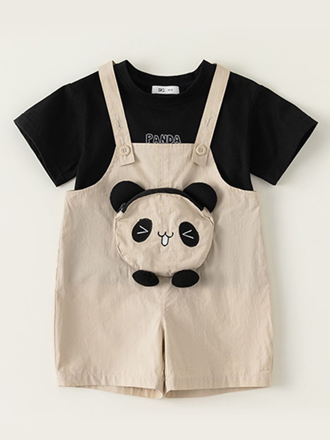 

LULU & SKY Printed Pure Cotton T-Shirt With Dungarees, Black