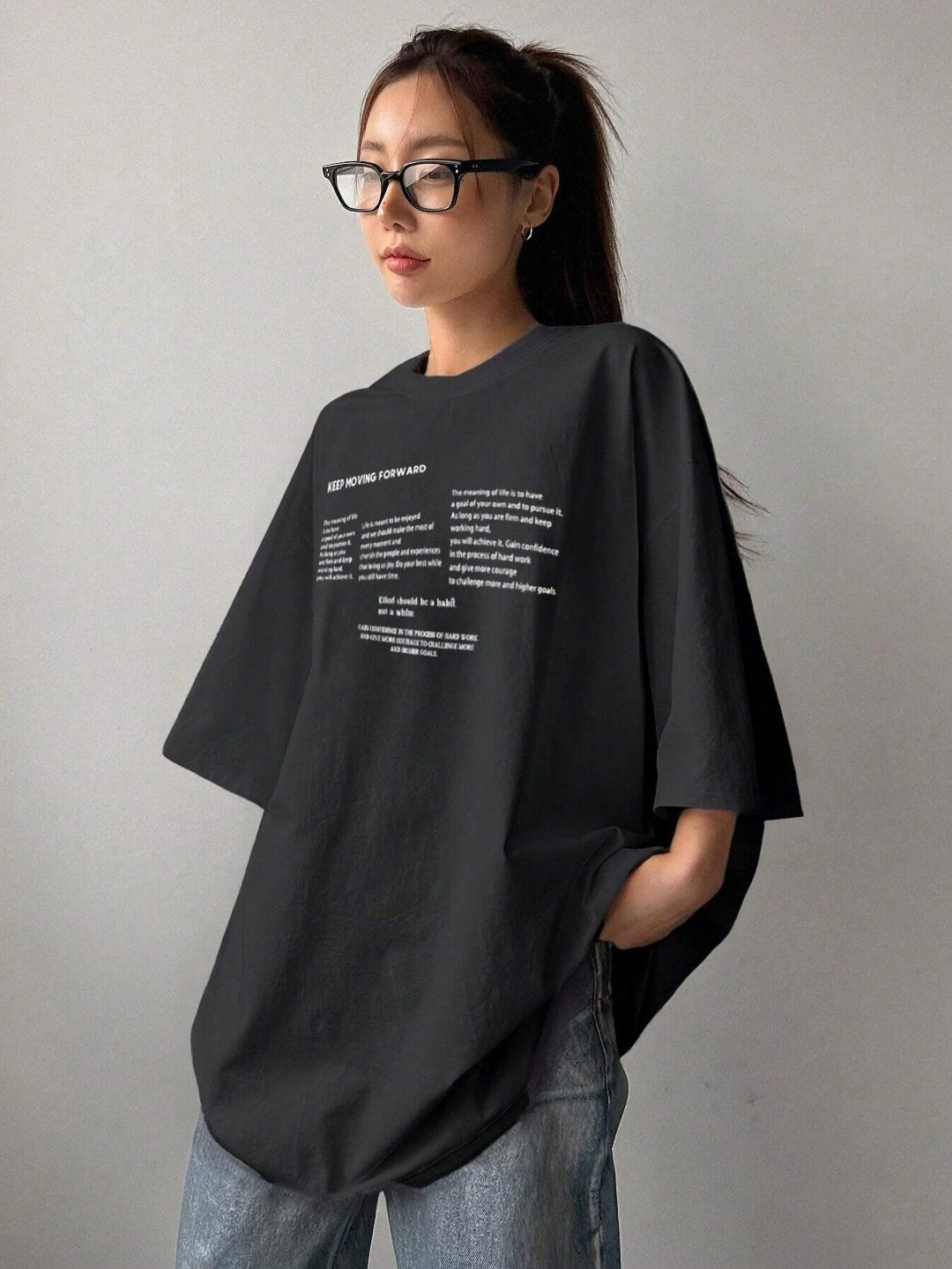 

SXV STYLE Women Printed Extended Sleeves T-shirt, Black