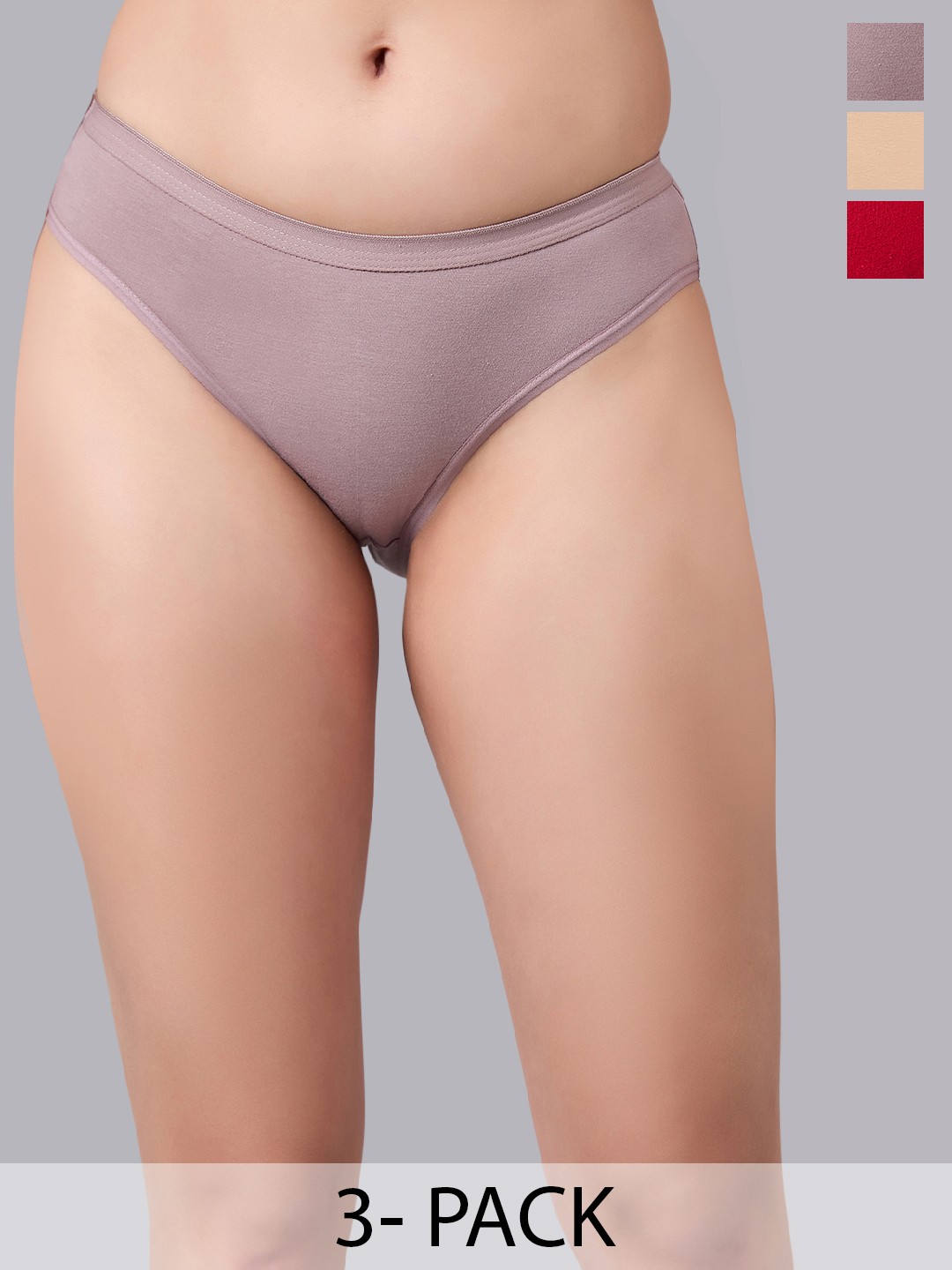 

Simoh Women Pack Of 3 Assorted Low Rise Hipster Briefs