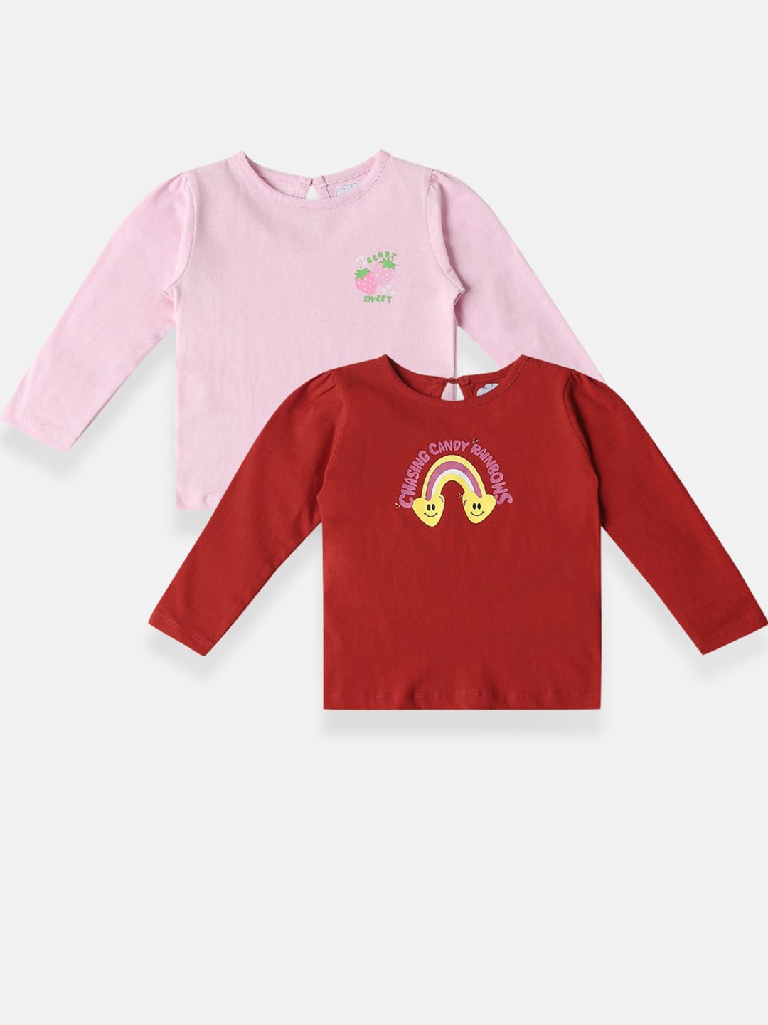 

Nauti Nati Girls Pack Of 2 Bio Finish Graphic Printed Round Neck Cotton T-shirts, Pink