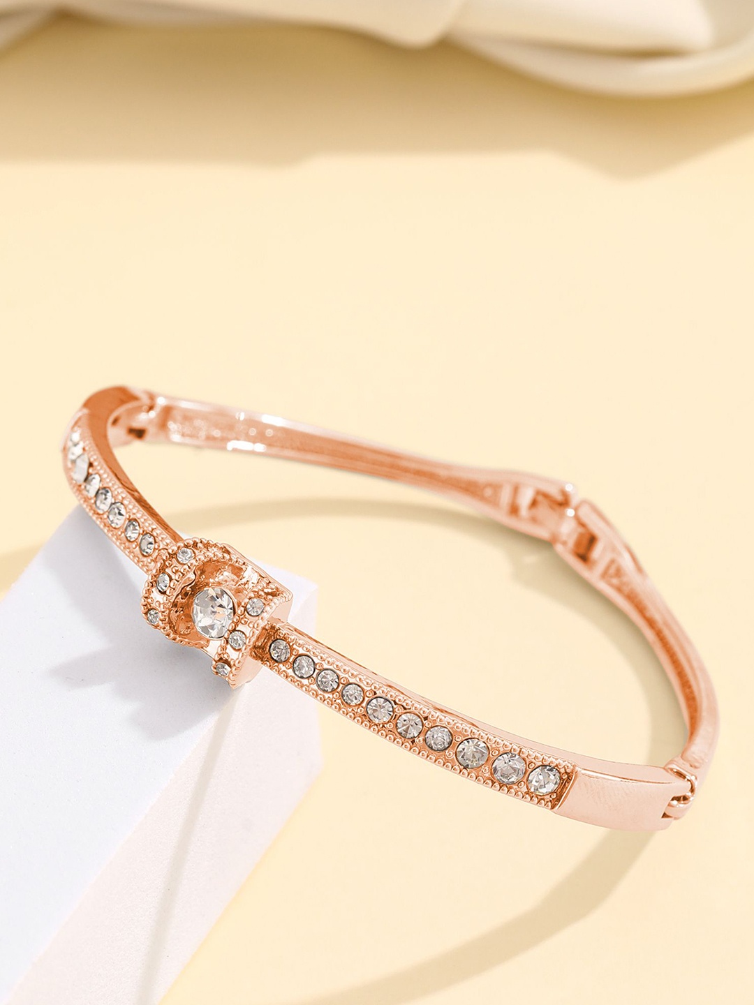 

Shining Diva Fashion Rose Gold-Plated Crystals And Stones Studded Bangle-Style Bracelet
