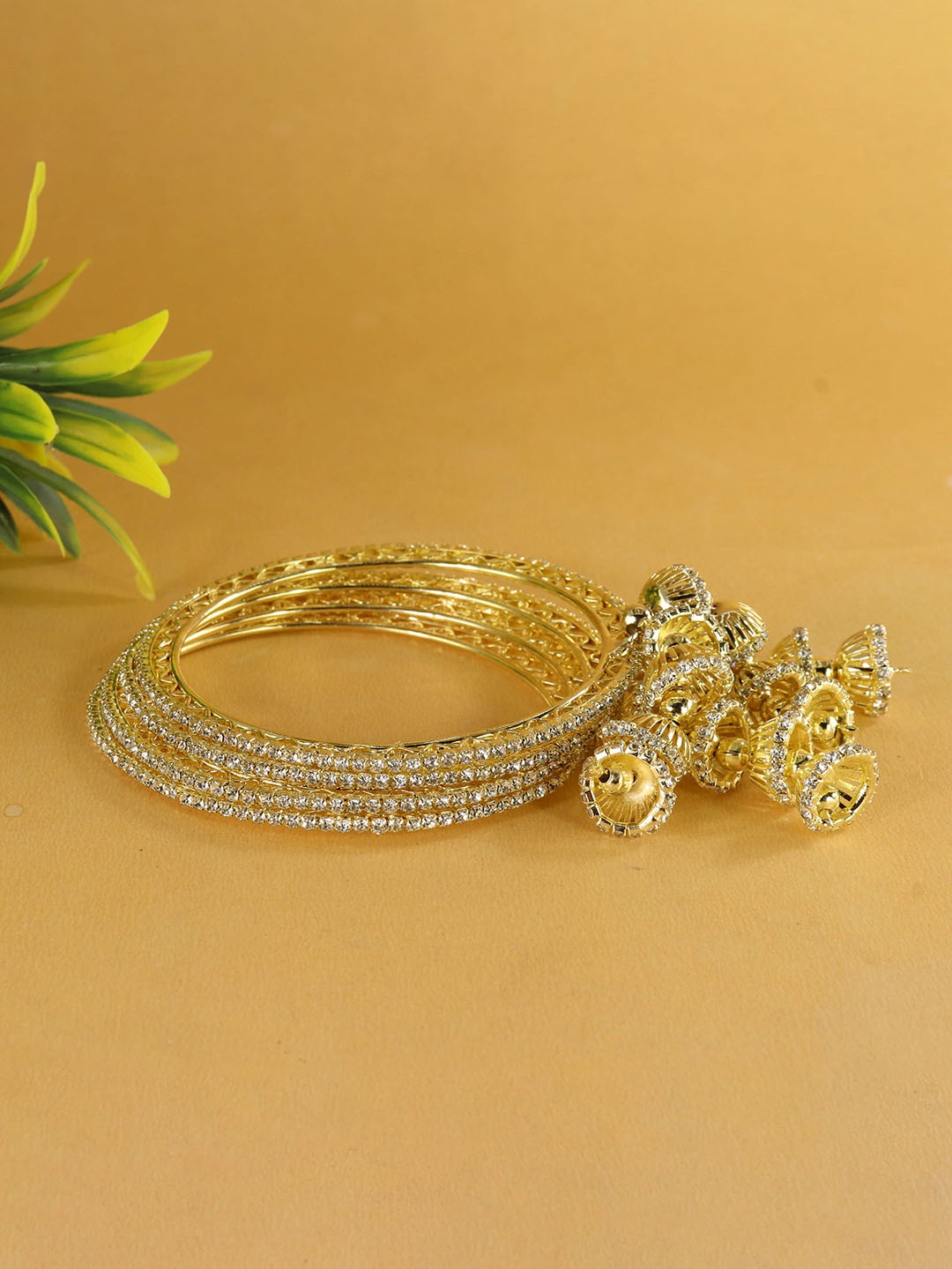 

NMII Set Of 4 American Diamond Studded Latkan Bangles, Gold