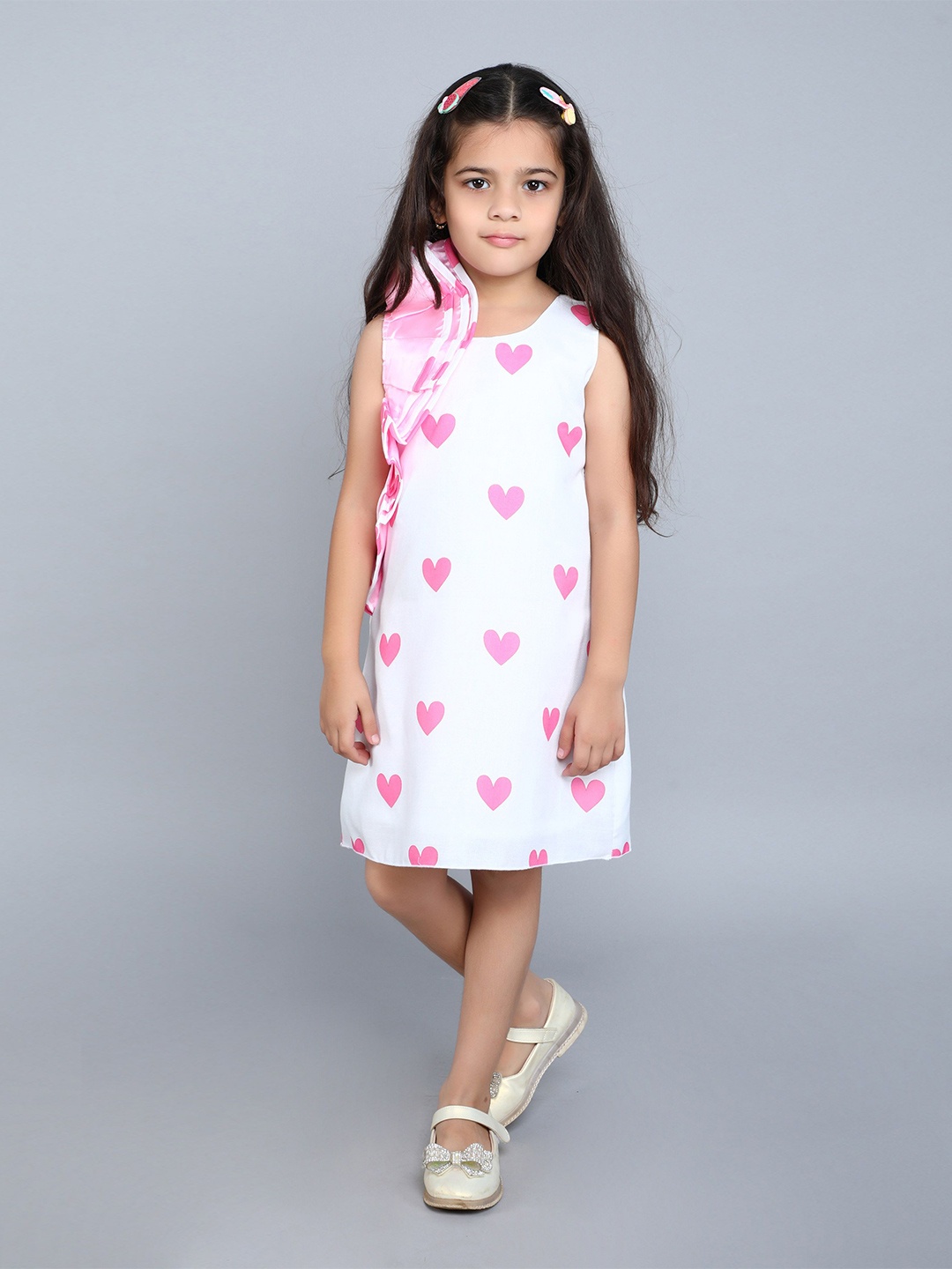 

Pink Chick Kids-Girls Print Heart Ruffled A-Line Dress