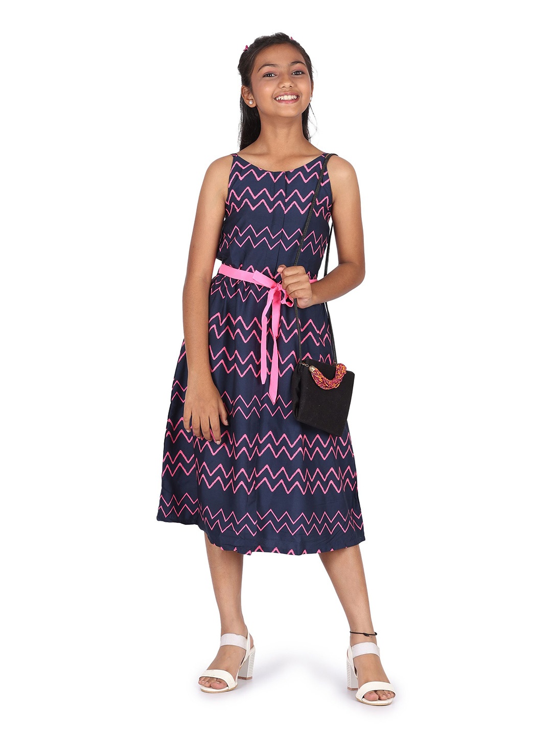 

SILK SPARROW Girls Striped Fit & Flare Dress, Blue