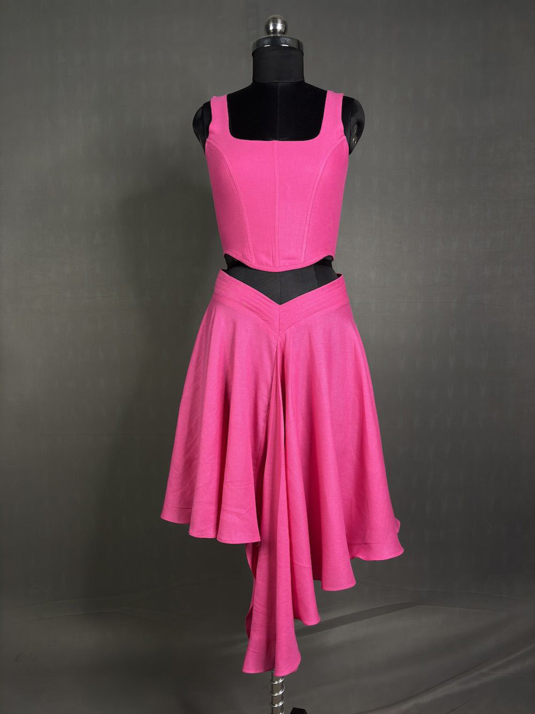 

Kihums Linen Square Neck Corset Top With Skirt, Pink