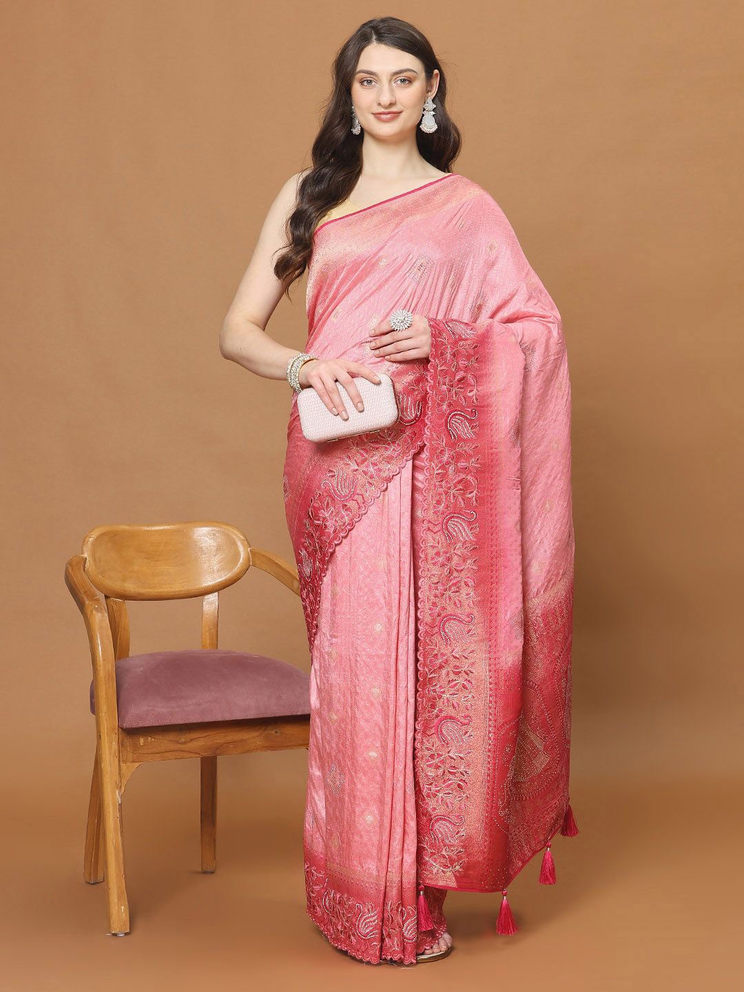 

Meena Bazaar Woven Design Zari Saree, Pink