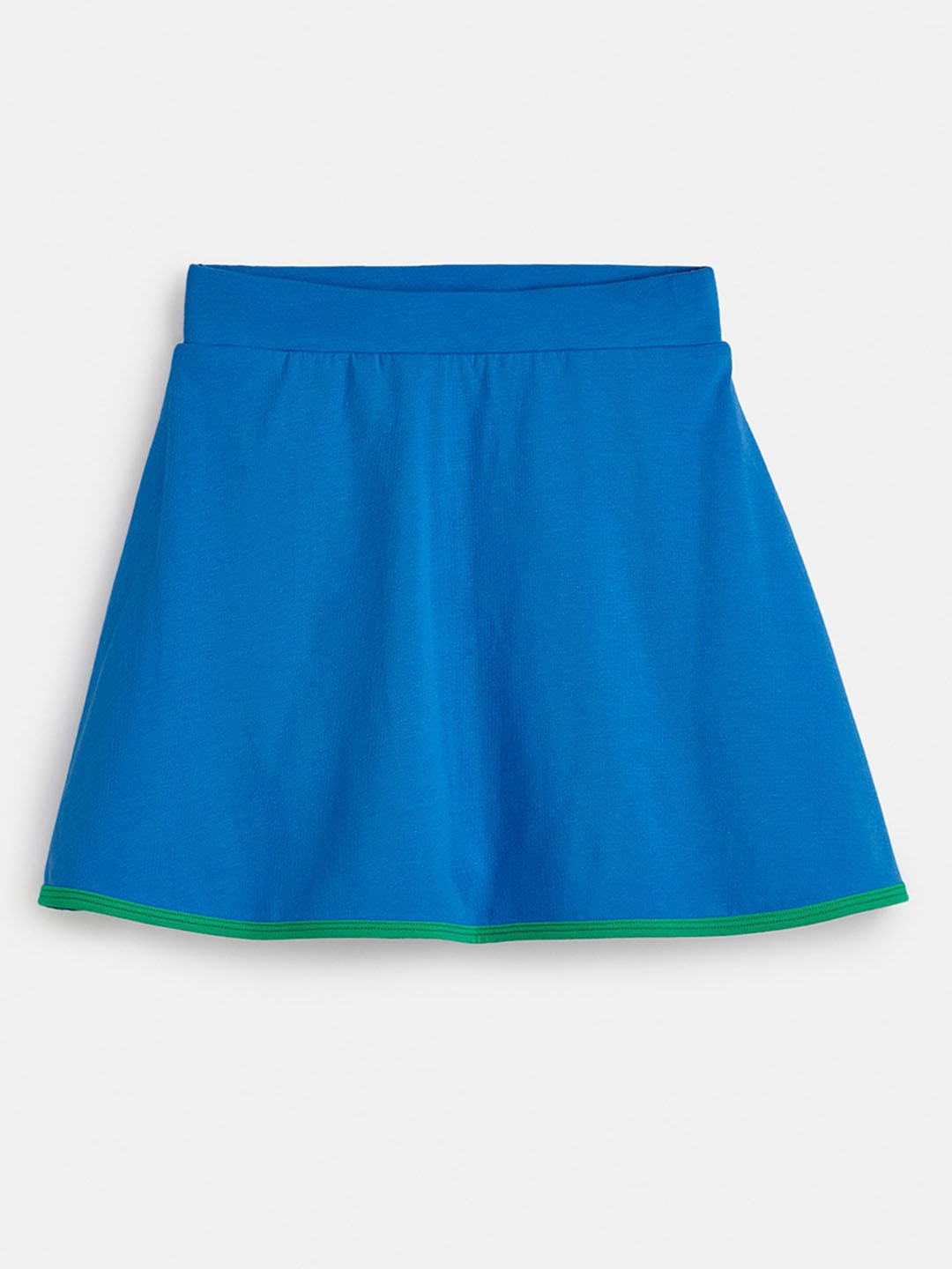 

You Got Plan B Girls Pure Cotton Above Knee Skater Skirt With Inner Shorts, Blue