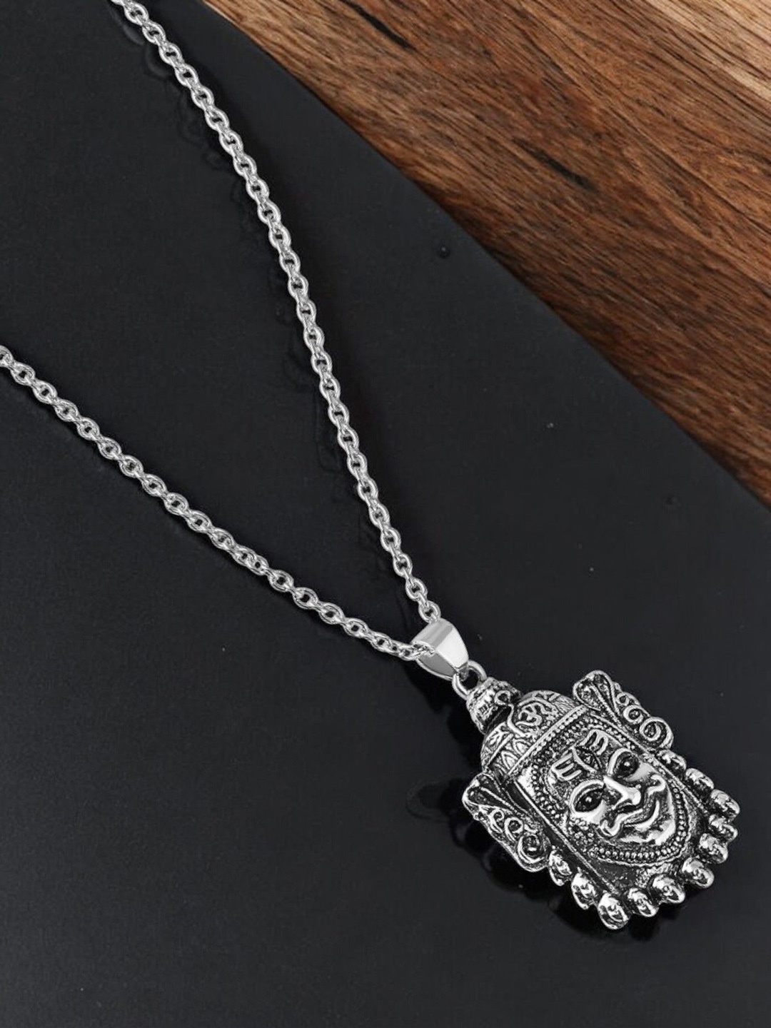 

Mahi Rhodium-Plated Lord Shiva Mahakal Pendants with Chains, Silver