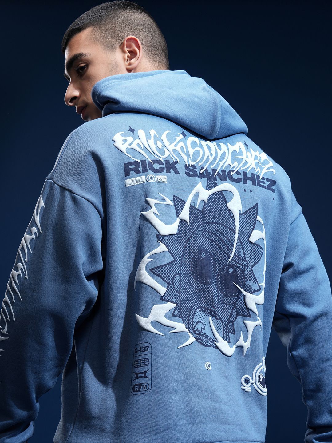

HIGHLANDER Warner Bros Rick Morty Men Oversized Drop Shoulder Hoodie Sweatshirt, Blue