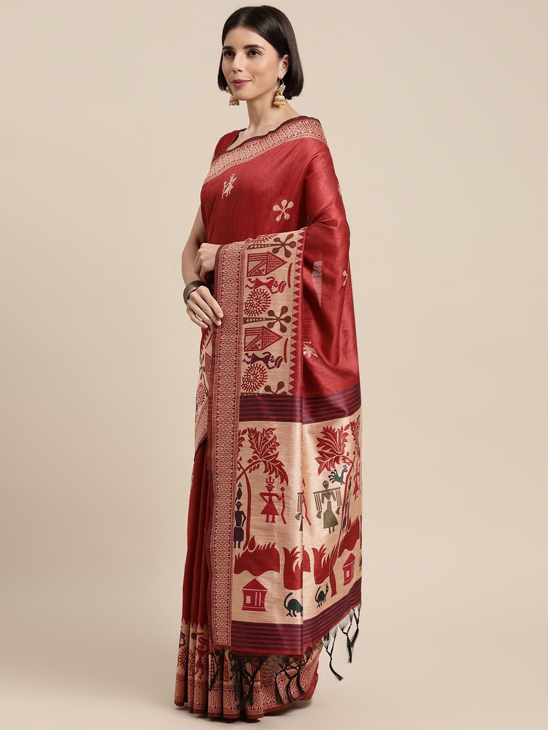 

DIVASTRI Ethnic Motifs Woven Design Zari Saree, Red
