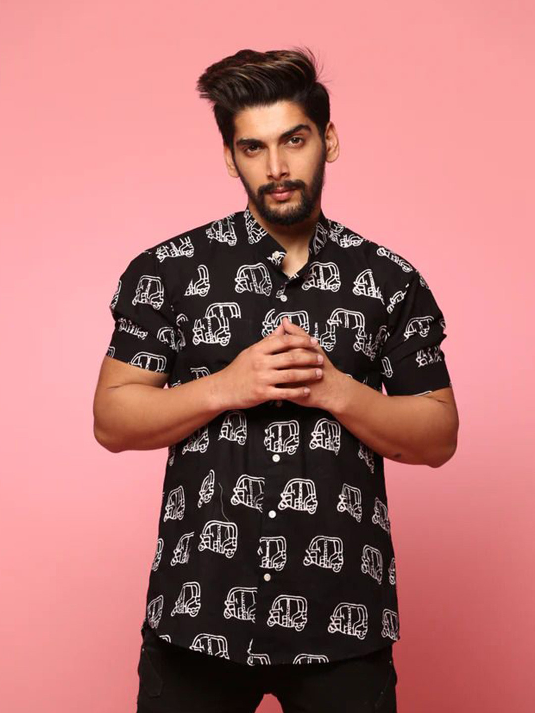 

Metronaut Men Standard Regular Fit Conversational Printed Casual Shirt, Black