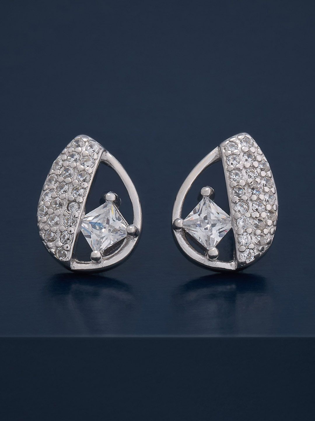 

Kushal's Fashion Jewellery 92.5 Silver Rhodium-Plated CZ Party Studs Earrings