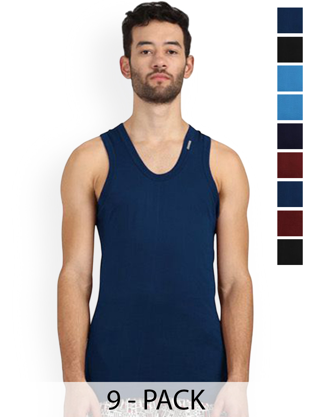 

Rupa Pack Of 9 Assorted Pure Cotton Under Shirt Vests Frontline-Color-Asst-RN-9-90