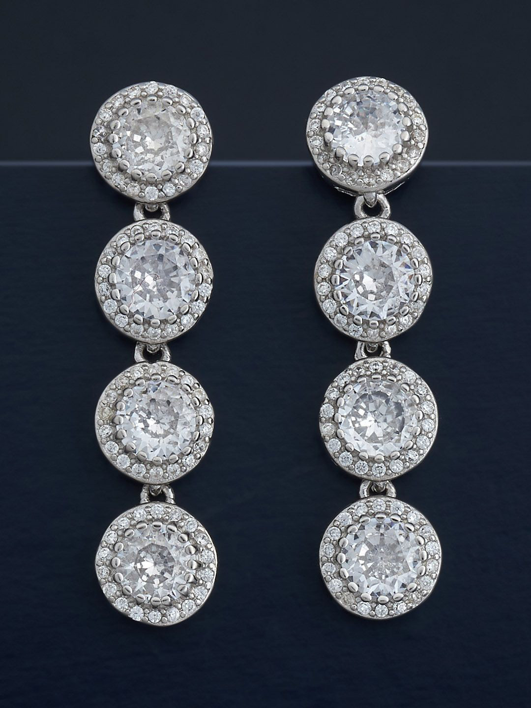 

Kushal's Fashion Jewellery 92.5 Silver Rhodium Plated CZ Drop Earrings