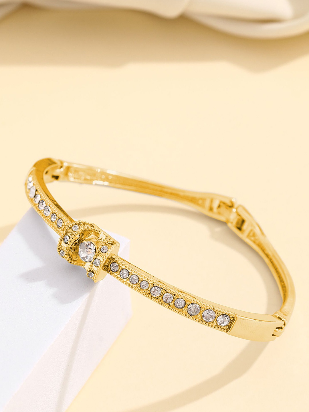 

Shining Diva Fashion Gold-Plated Crystals Studded Bangle-Style Bracelet