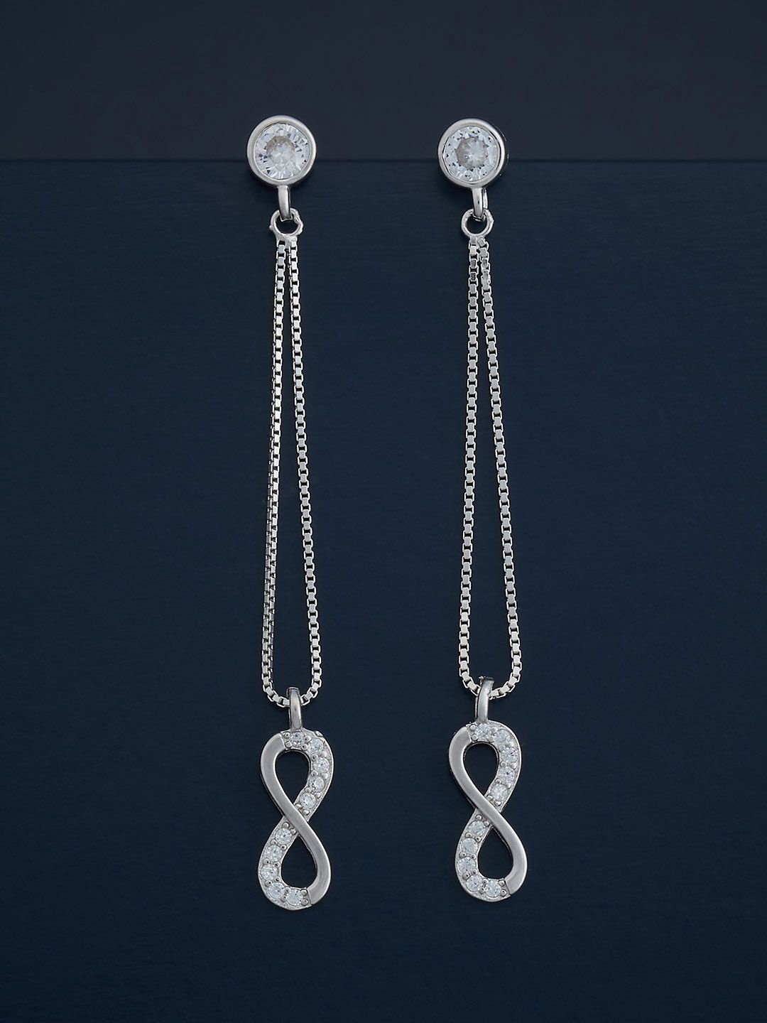 

Kushal's Fashion Jewellery 92.5 Silver Rhodium-Plated Zircon Drop Earrings