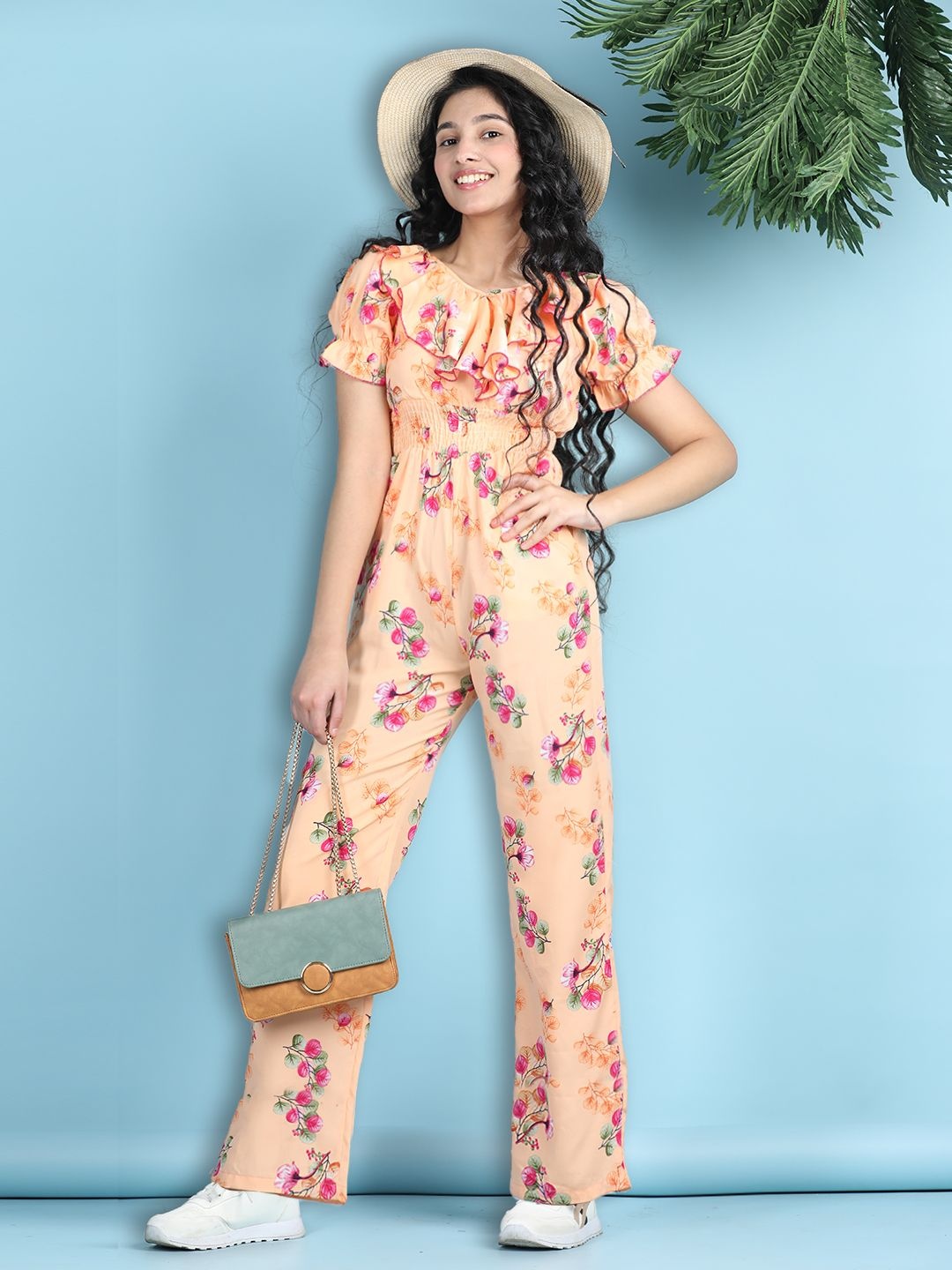 

Cutiekins Girls Printed Basic Jumpsuit, Peach