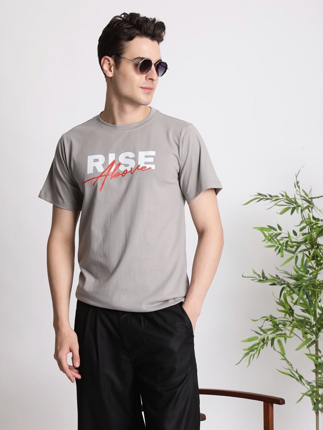 

IVOC Men Typography Printed Round Neck Cotton T-shirt, Grey