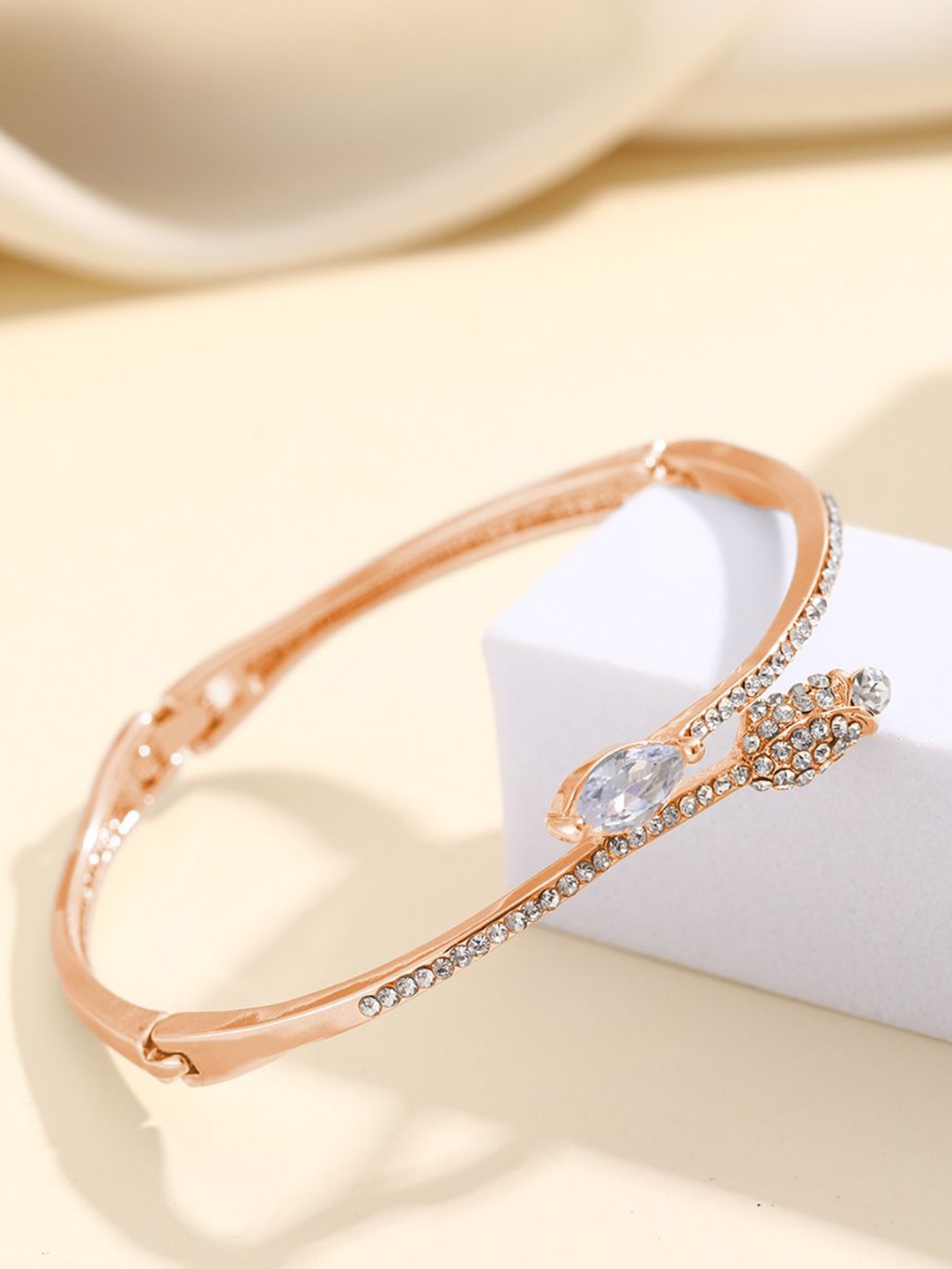 

Shining Diva Fashion Rose Gold-Plated Crystals And Stones Studded Bangle-Style Bracelet
