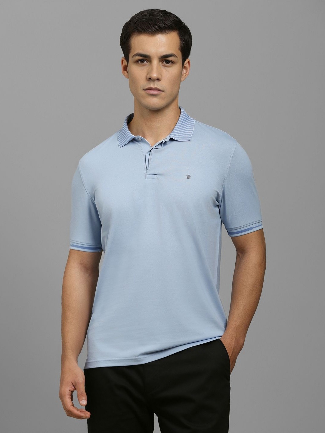 

Louis Philippe Men Solid Polo Collar Cotton Slim Fit T-shirt, Blue