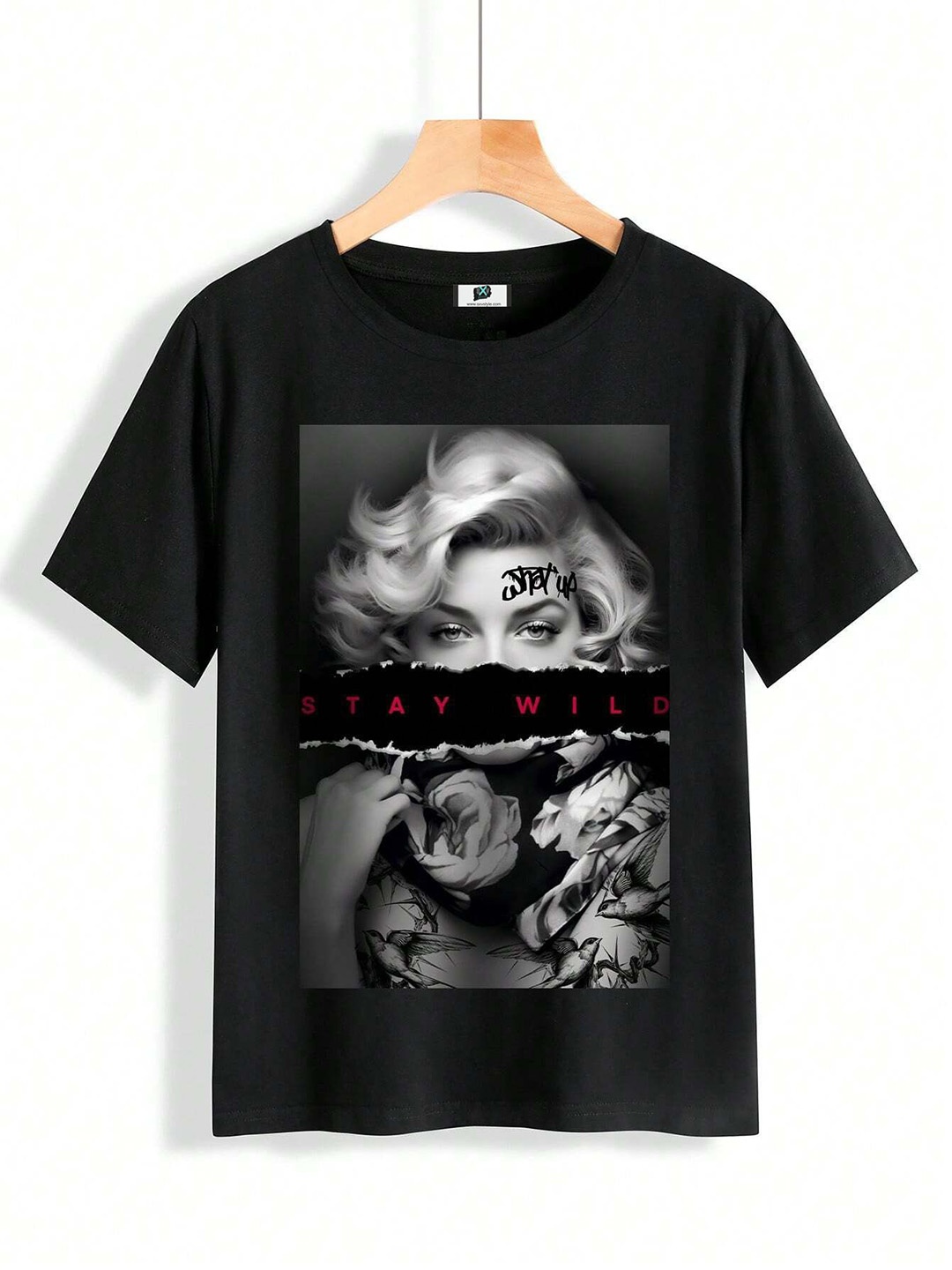 

SXV STYLE Women Graphic Printed Round Neck Oversized Cotton T-shirt, Black