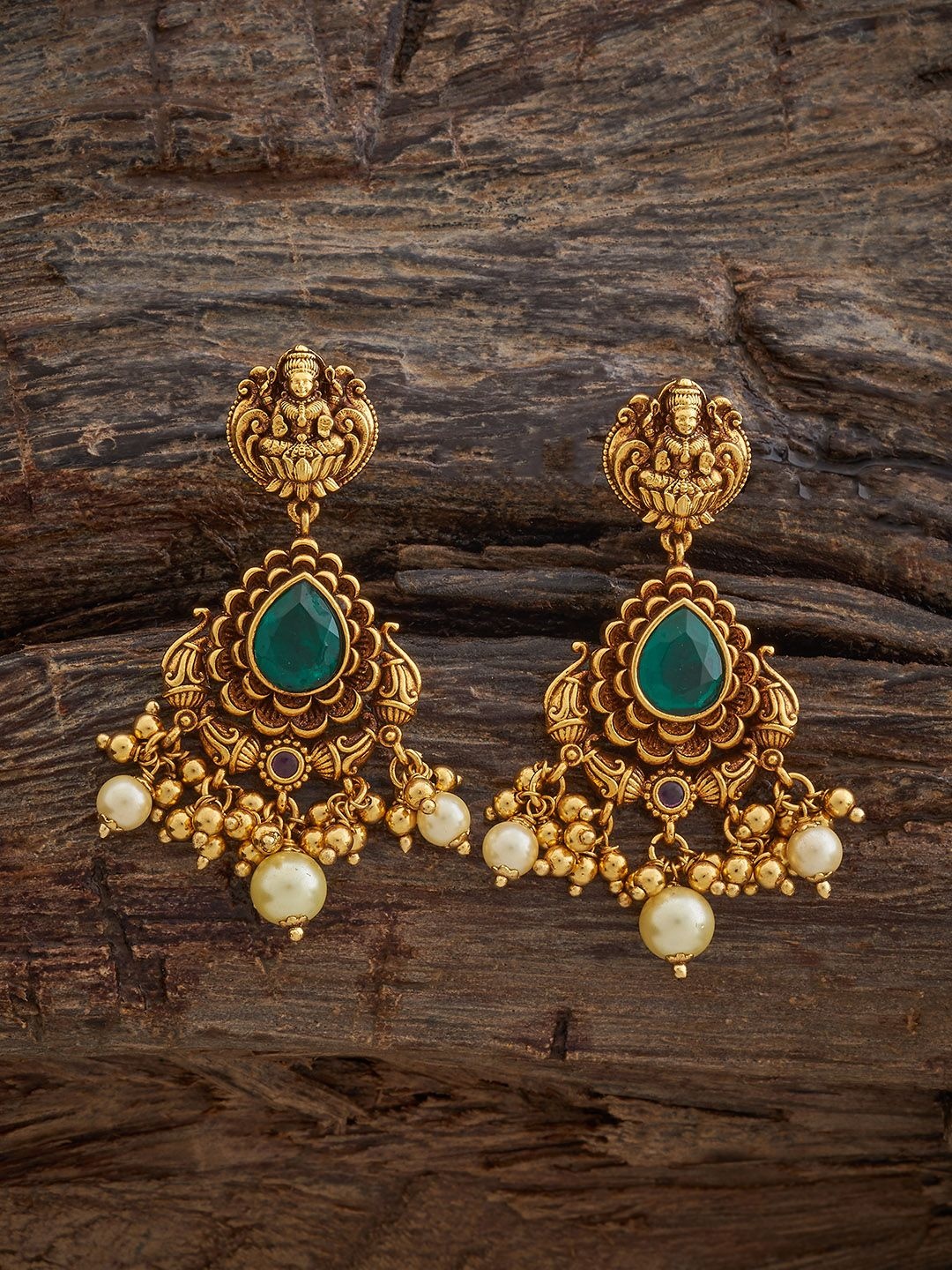 

Kushal's Fashion Jewellery Gold-Plated Stone Studded & Beaded Ethnic Antique Earrings