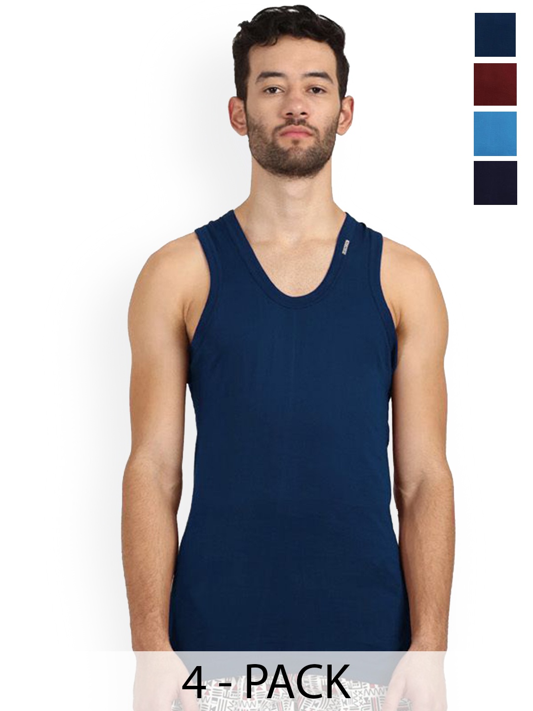 

Rupa Pack Of 4 Assorted Pure Cotton Under Shirt Vests Frontline-Color-Asst-RN-4-95