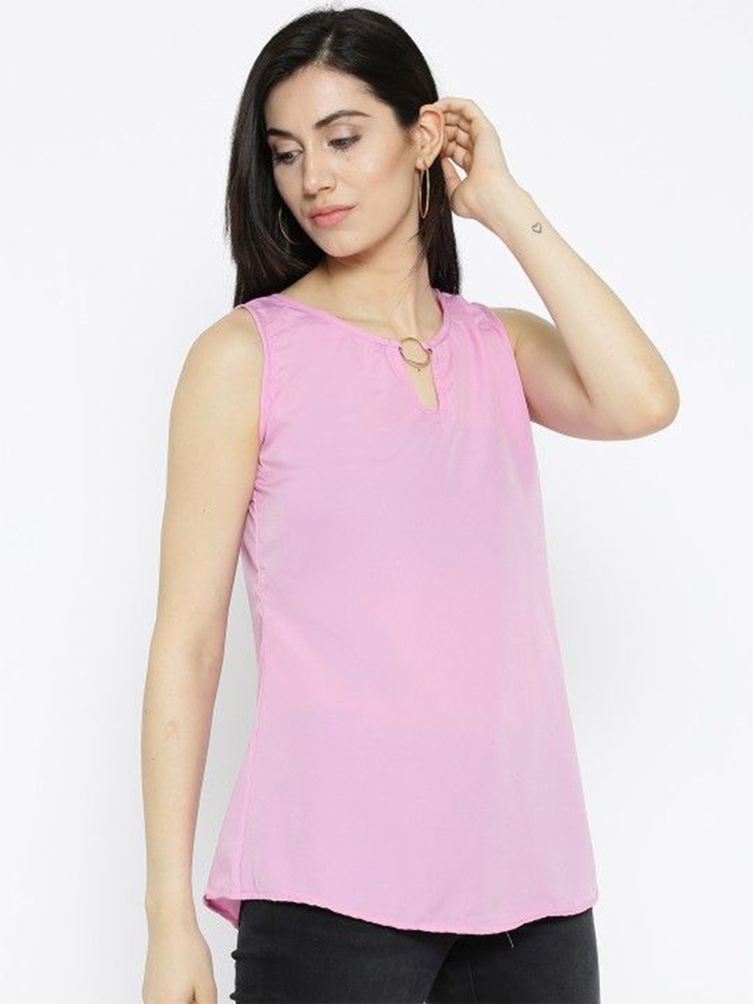 

Moda Rapido Keyhole Neck Crepe Regular Top, Pink