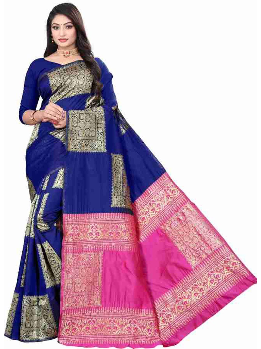 

APNISHA Woven Design Zari Pure Silk Banarasi Saree, Blue