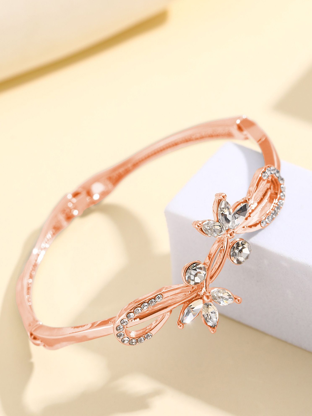 

Shining Diva Fashion Rose Gold-Plated Crystals Studded Bangle-Style Bracelet