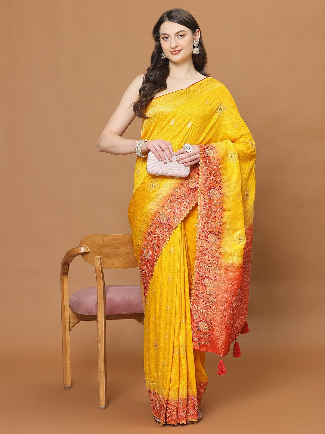 

Meena Bazaar Woven Design Zari Saree, Mustard