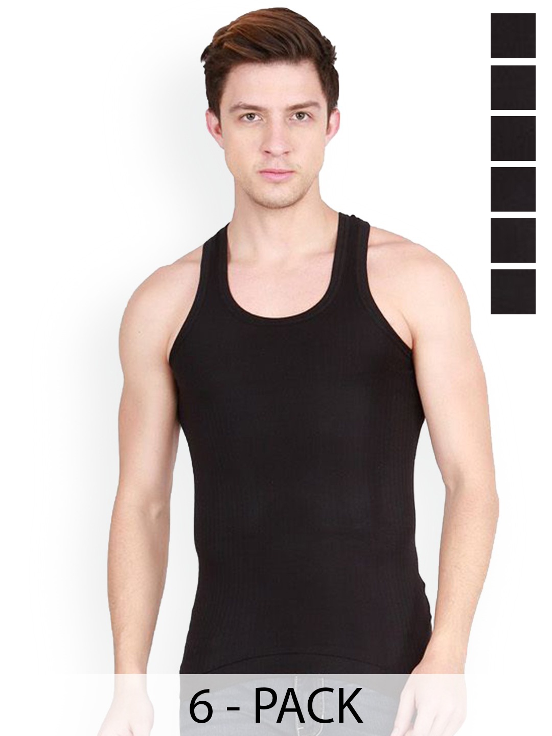 

Rupa Pack Of 6 Striped Pure Cotton Under Shirt Vests Frontline-Xing-Black-RN-6-90