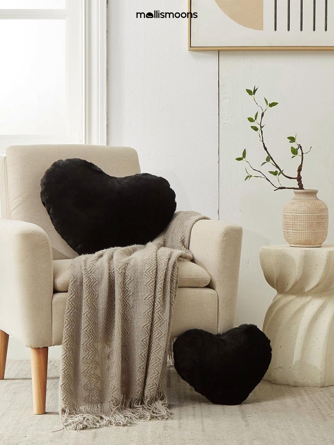 

Mollismoons Black Heart Shaped Ultra Fluffy & Soft Pre-Filled Cushion