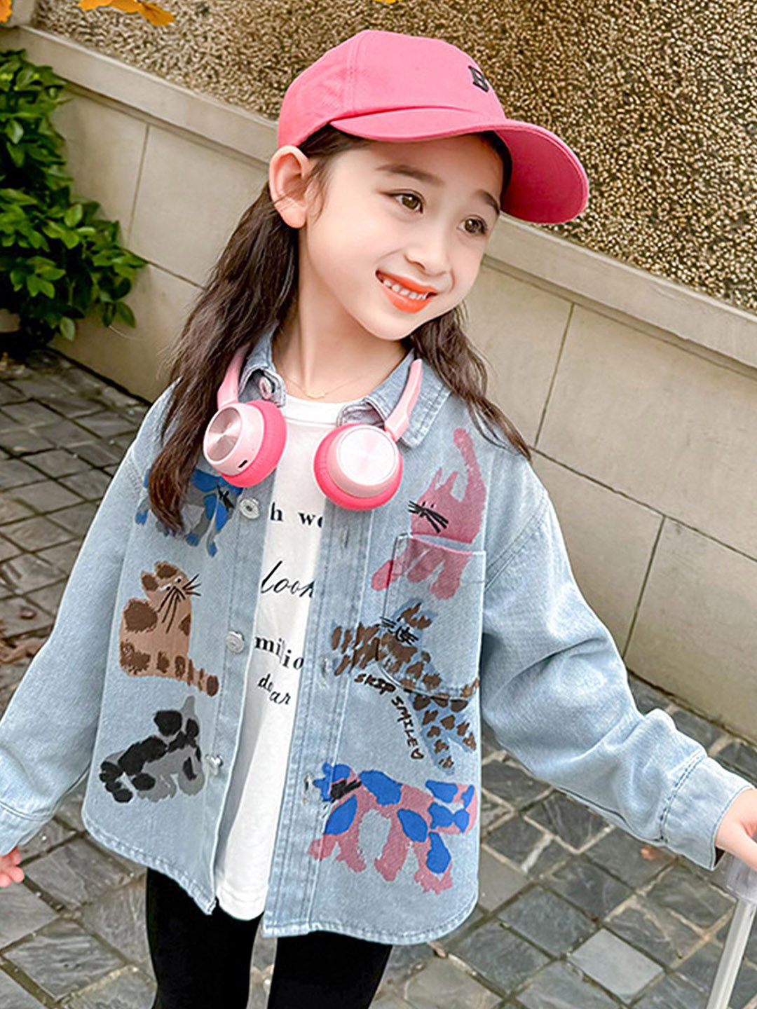 

LULU & SKY Girls Spread Collar Graphic Printed Cotton Casual Shirt, Blue