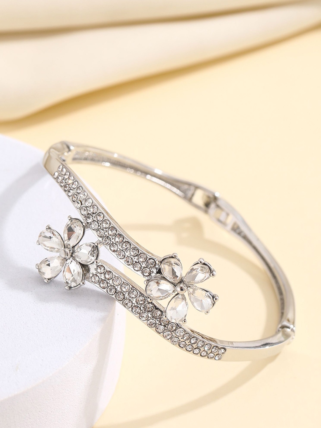 

Shining Diva Fashion Silver-Plated Crystals And Stones Studded Bangle-Style Bracelet