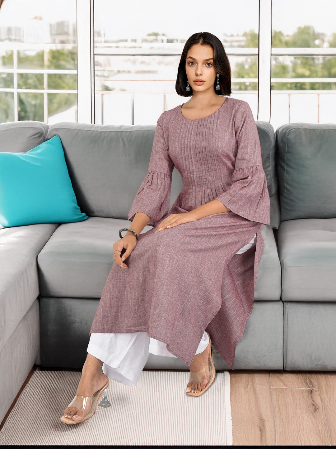 

all about you Pleated Straight Kurta, Mauve