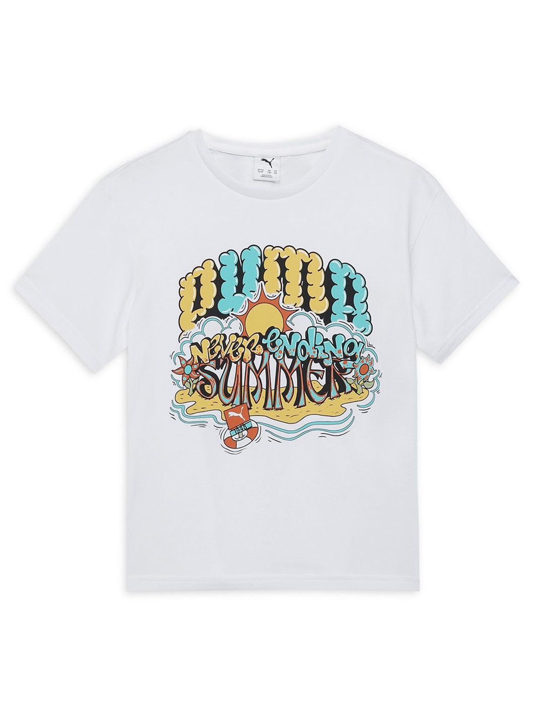 

Puma Boys Graphics Printed Pure Cotton Relaxed Fit Short Sleeve T-Shirt, White