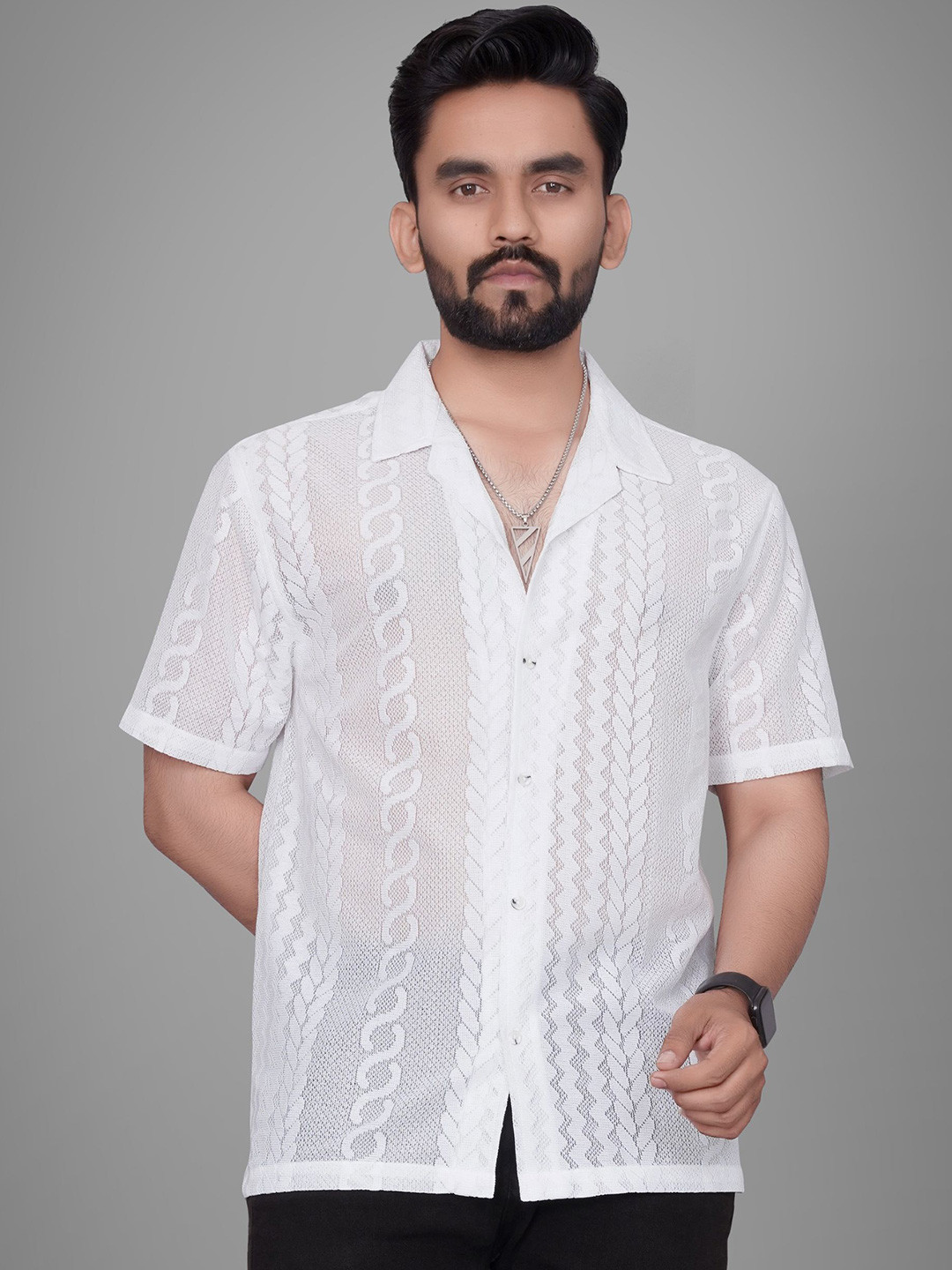 

Metronaut Men Regular Fit Cuban Collar Textured Casual Shirt, White