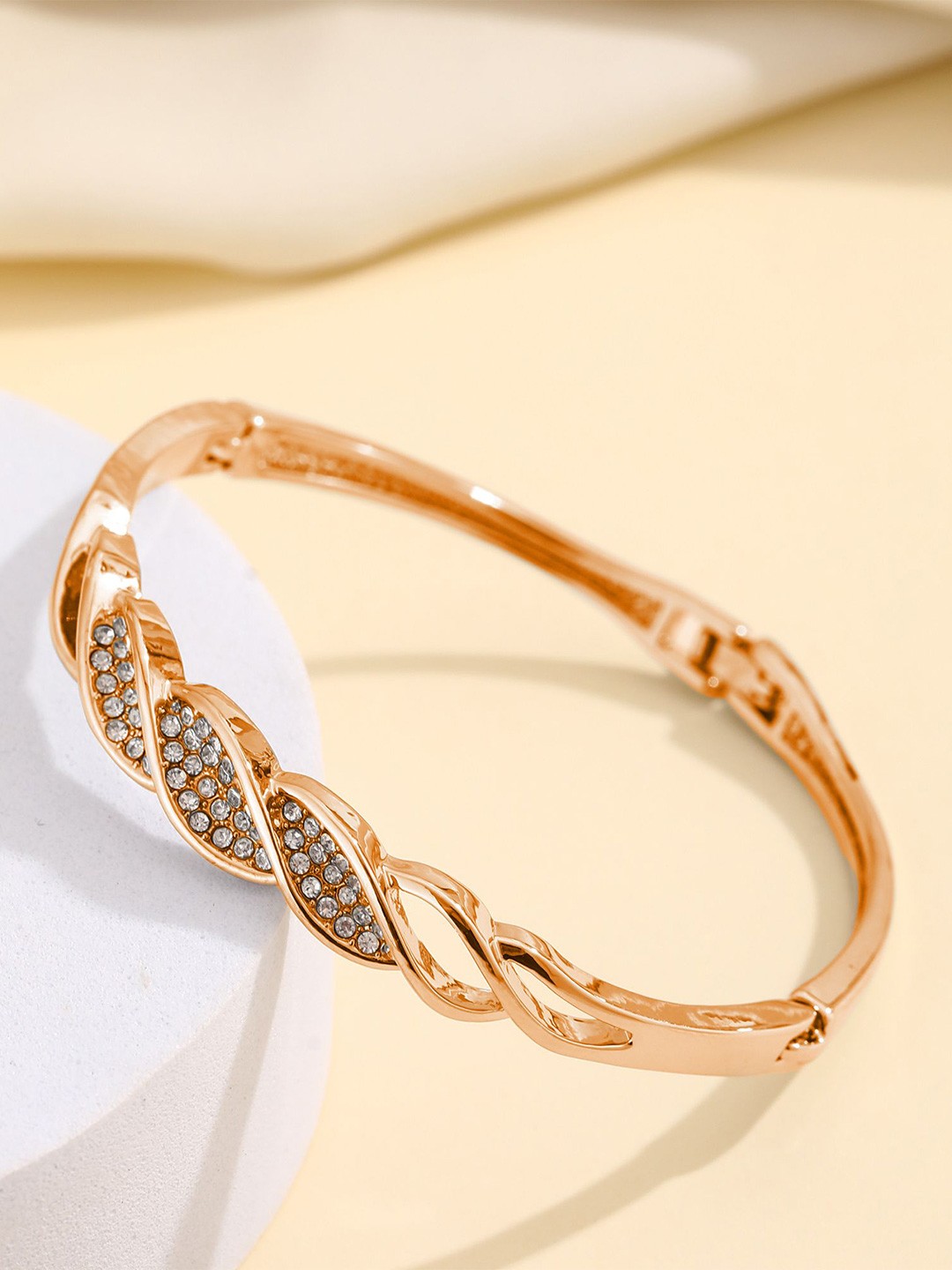 

Shining Diva Fashion Rose Gold-Plated Crystals Studded Bangle-Style Bracelet