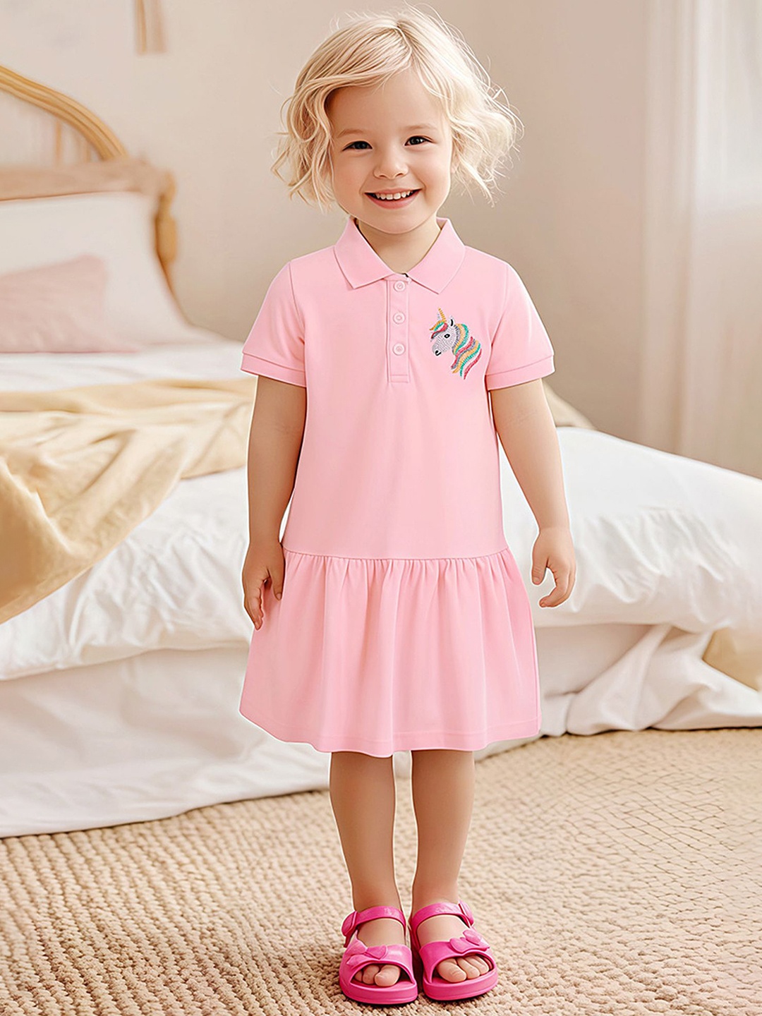 

LULU & SKY Girls Cotton Drop-Waist Dress, Pink
