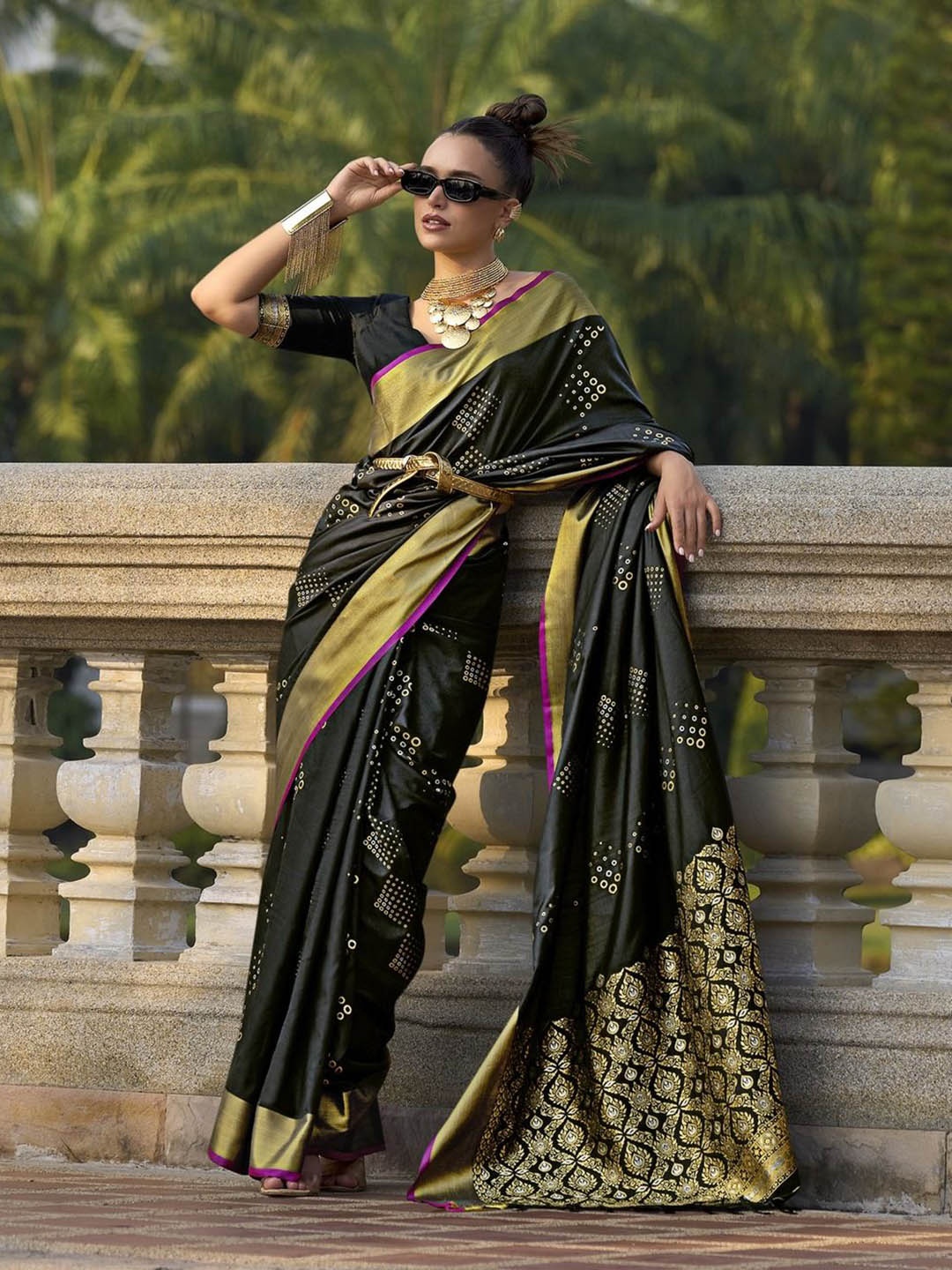 

Anouk Woven Design Zari Silk Blend Banarasi Saree, Black