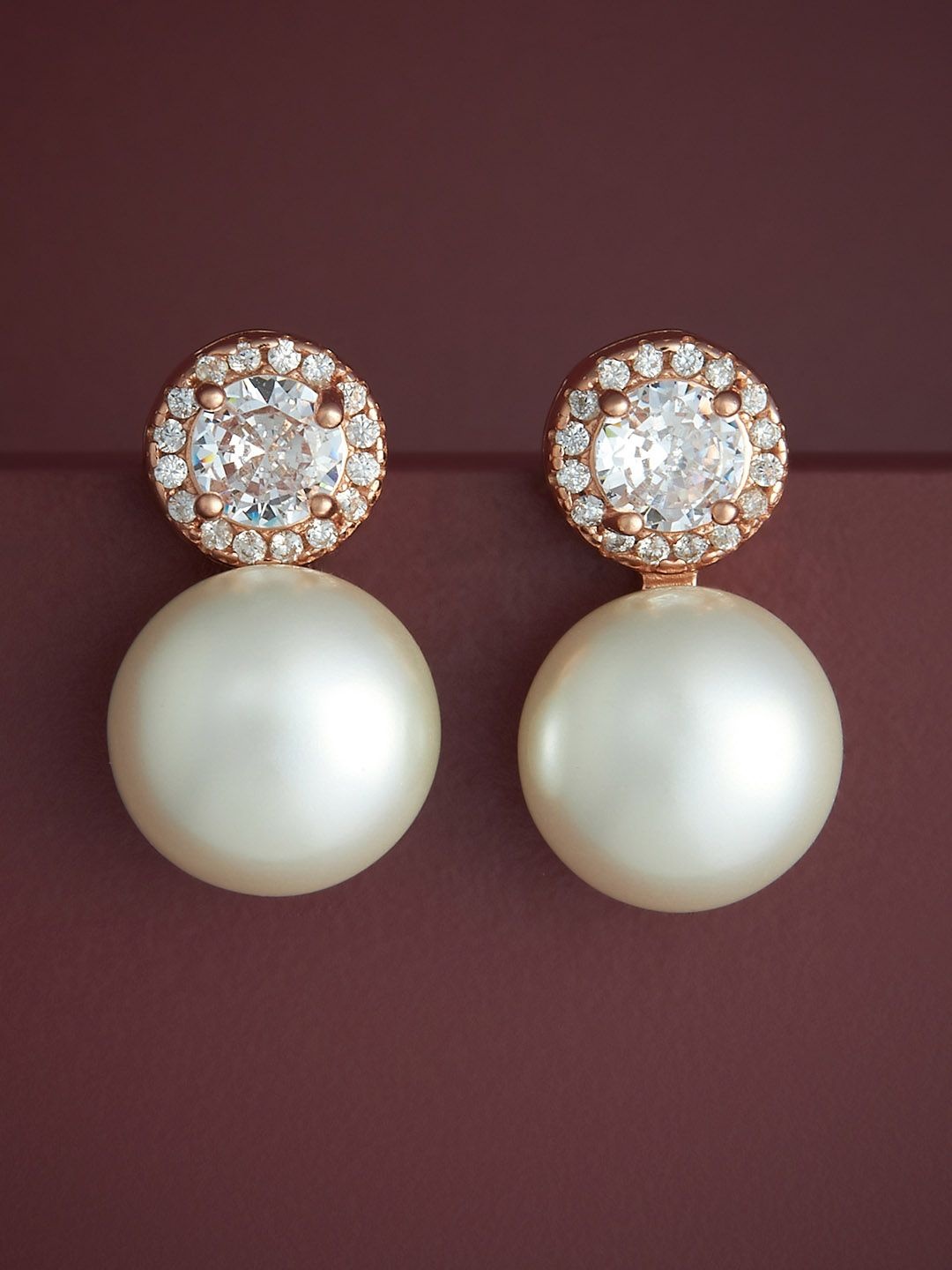 

Kushal's Fashion Jewellery 92.5 Silver Rose Gold-Plated Pearl Drop Earrings