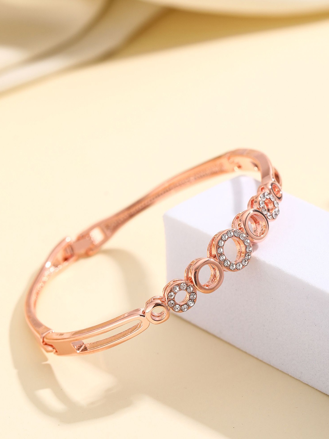 

Shining Diva Fashion Rose Gold-Plated Crystals Studded Bangle-Style Bracelet