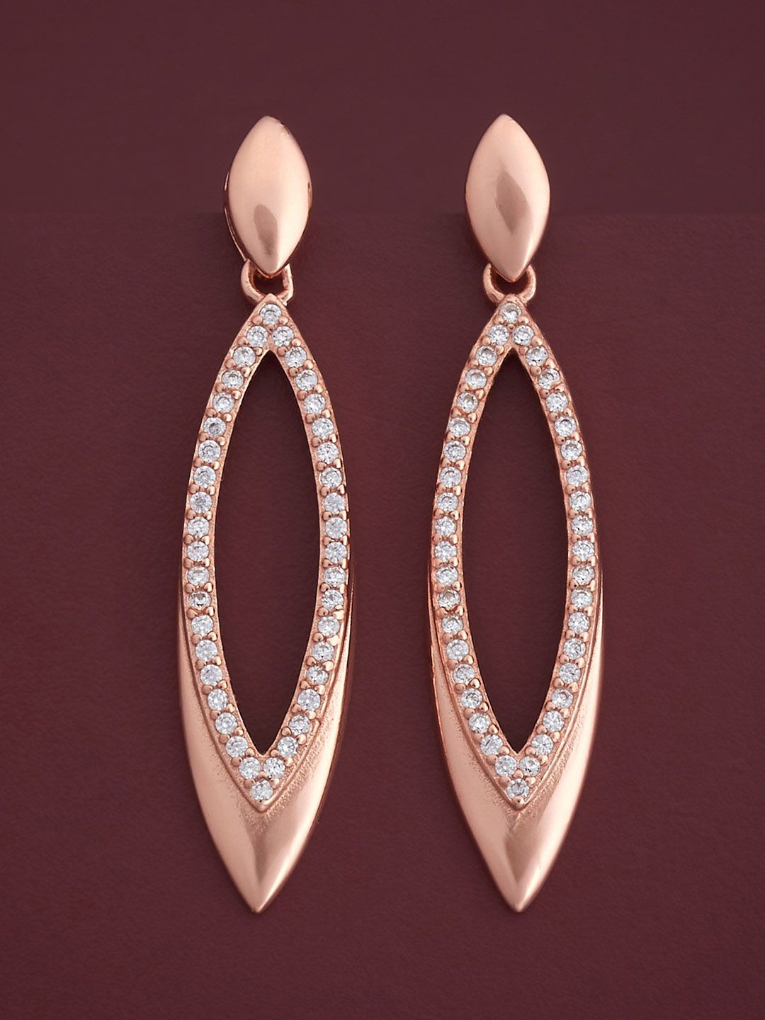 

Kushal's Fashion Jewellery 92.5 Silver Rose Gold-Plated CZ Studded Drop Earrings