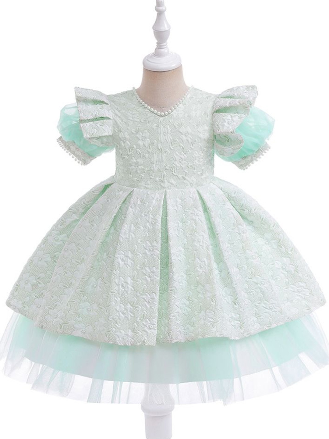 

LULU & SKY Flutter Sleeve Fit & Flare Dress, Green