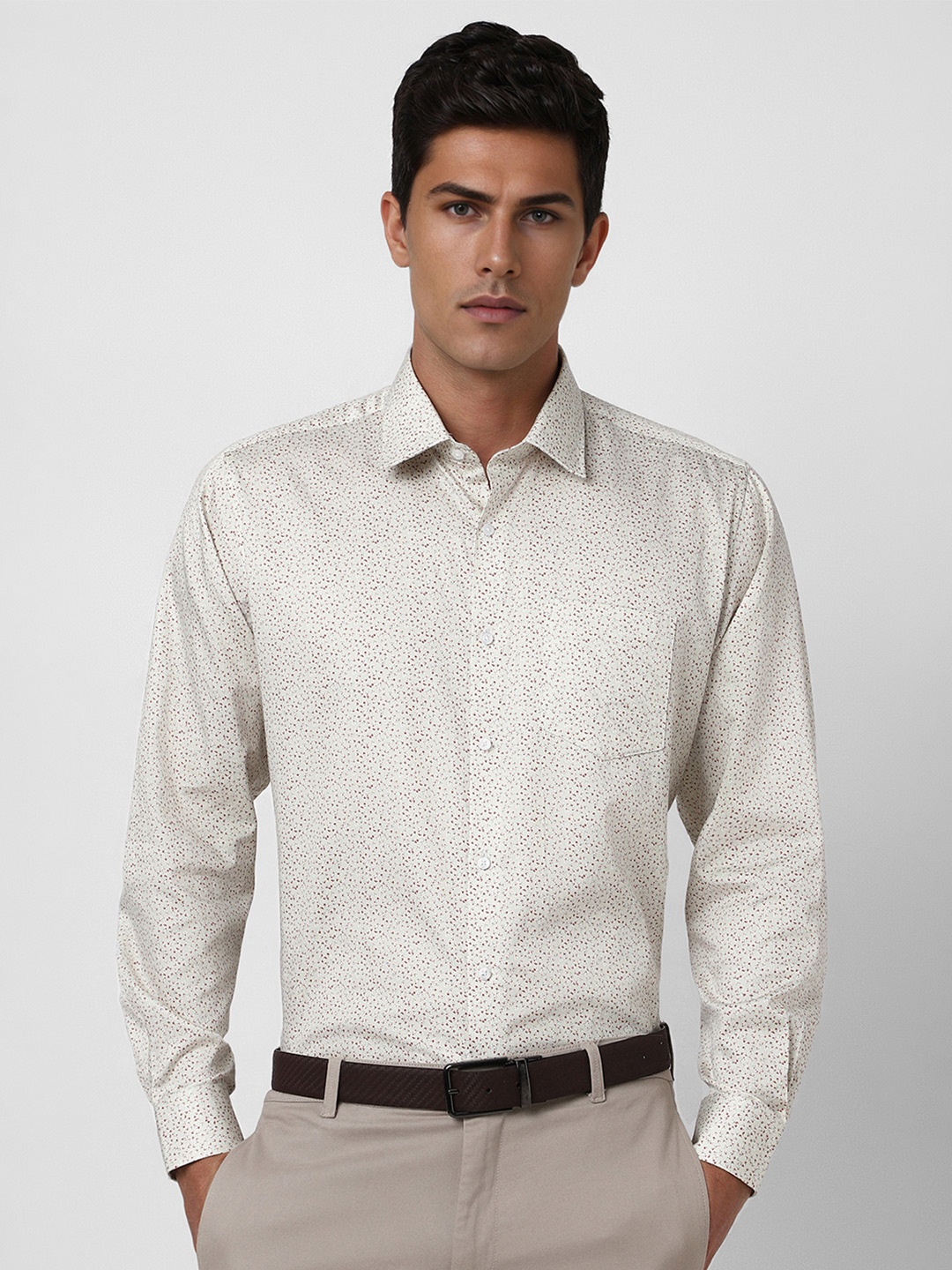 

Van Heusen Men Regular Fit Spread Collar Micro Ditsy Printed Cotton Casual Shirt, White