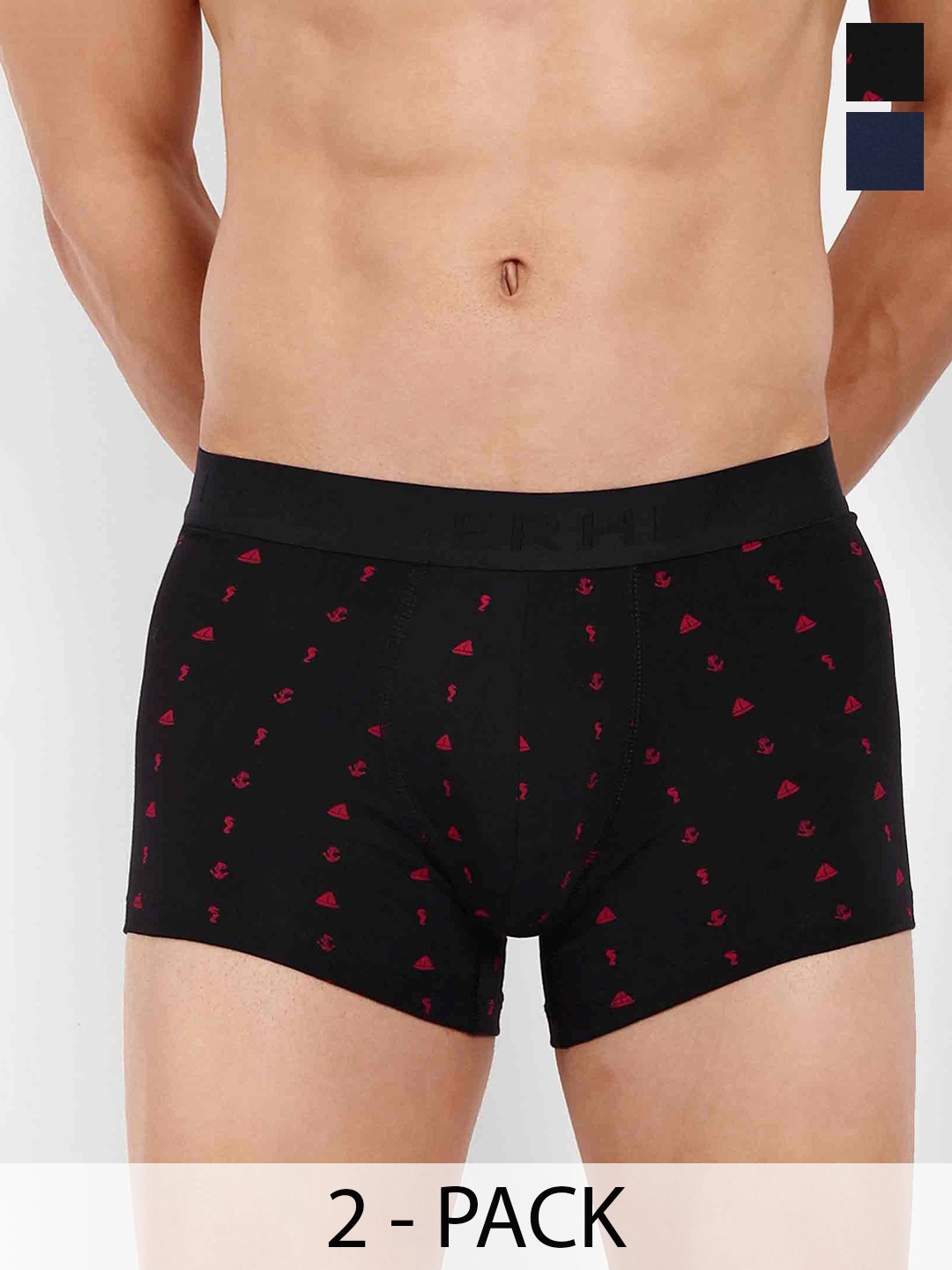 

LOGGERHEAD Pack Of 2 Printed Mid Rise Trunks - LHPT008-BLACK-NAVYBLUE-BLACK-NAVYBLUE, Navy blue