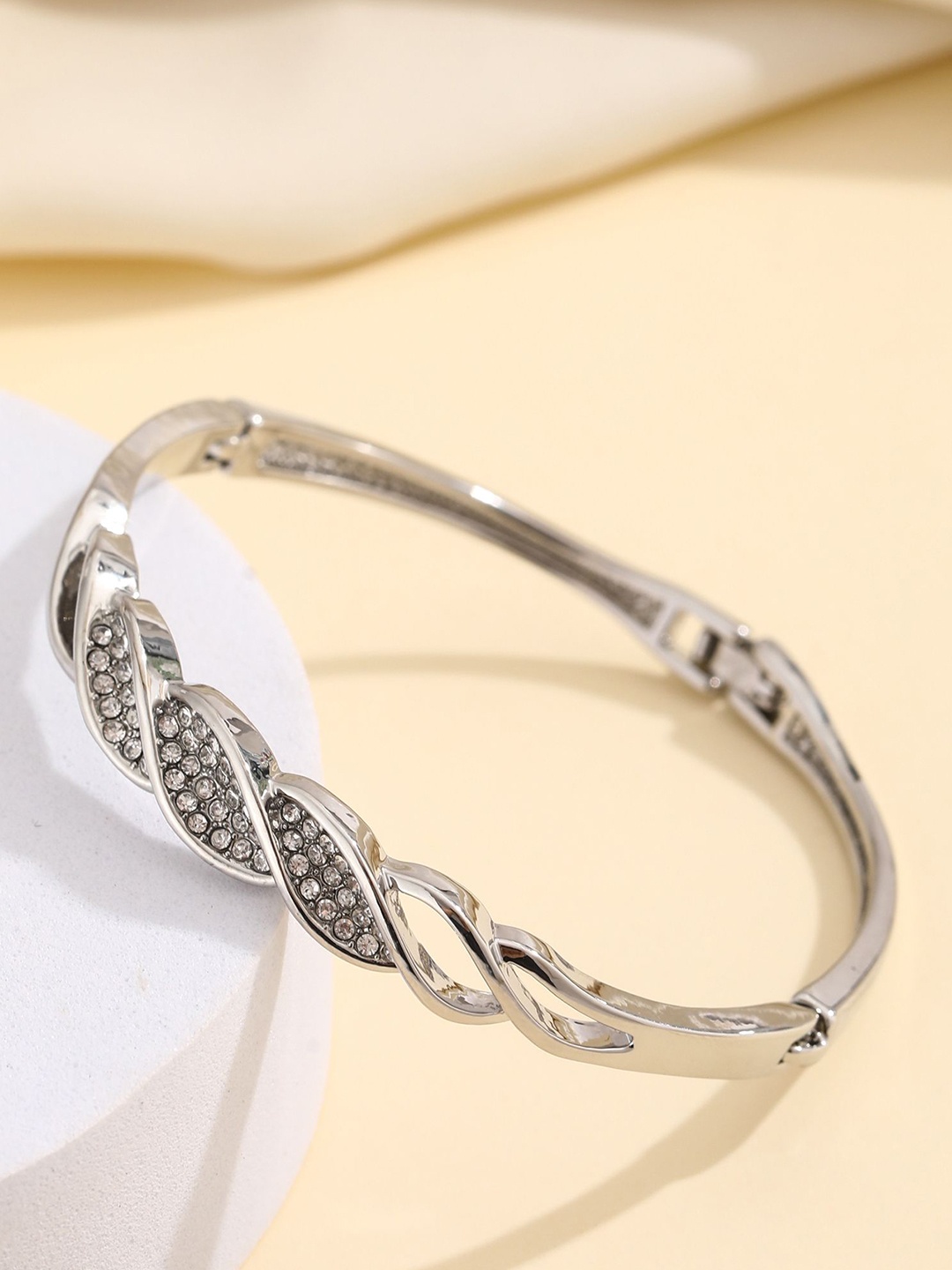 

Shining Diva Fashion Silver-Plated Crystals Studded Bangle-Style Bracelet