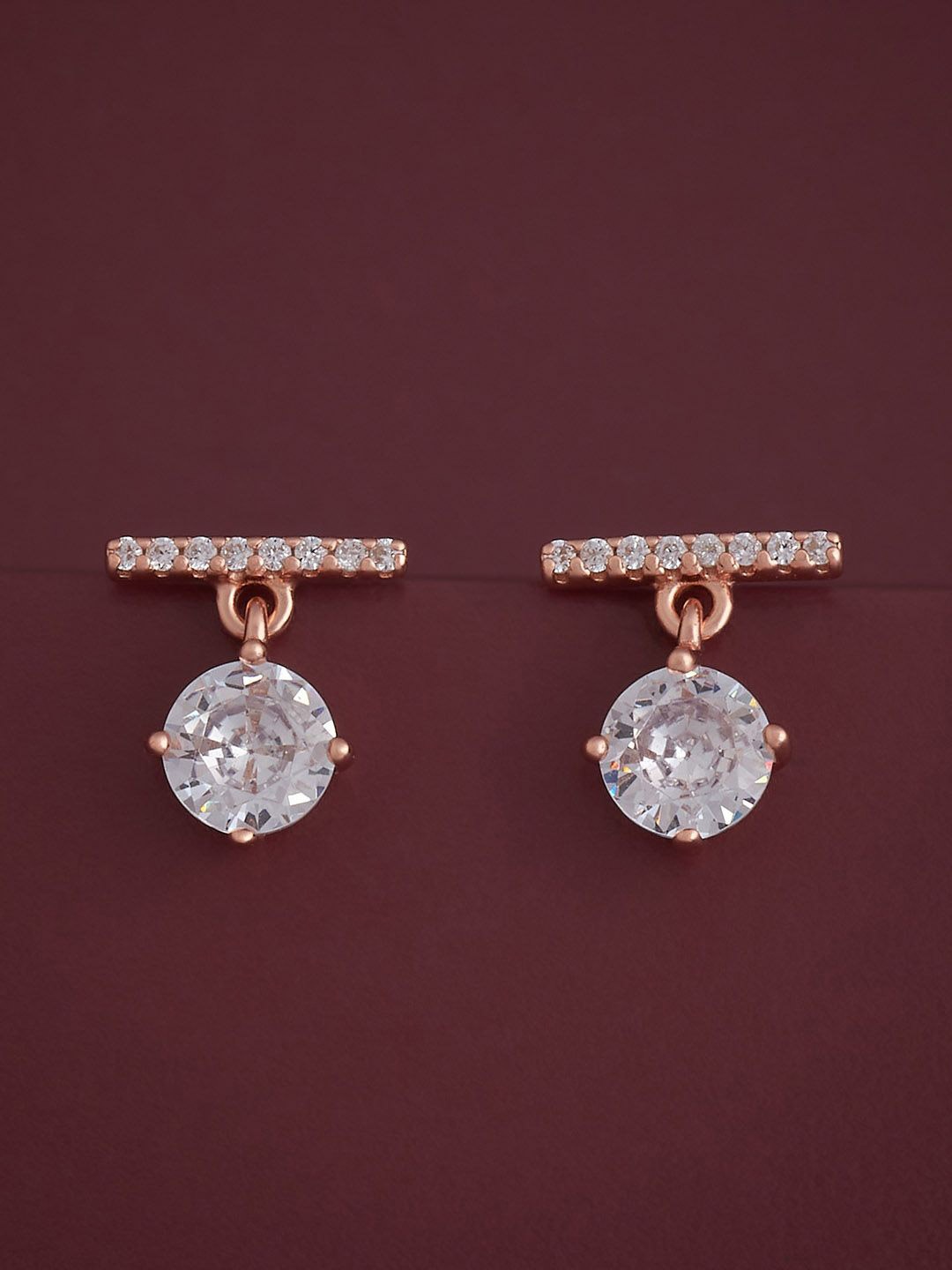 

Kushal's Fashion Jewellery 92.5 Silver Rose Gold-Plated CZ Drop Earrings